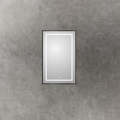 картинка Зеркало BelBagno Kraft 50 SPC-KRAFT-500-800-LED-TCH-WARM-NERO с подсветкой Черное с сенсорным выключателем и подогревом от магазина Сантехстрой