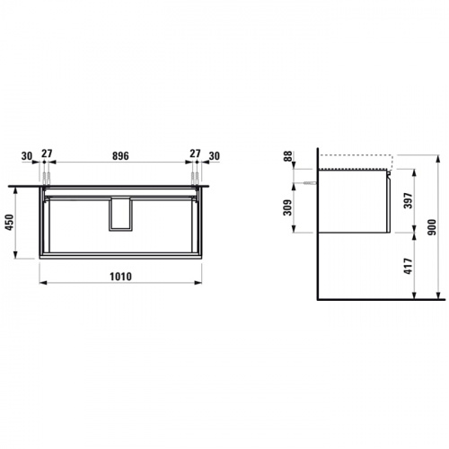 картинка LAUFEN PRO S Тумба  под раковину, 1010x450x390 мм, 1 внутренний ящик, подходит для раковины 813966, белый матовый от магазина Сантехстрой