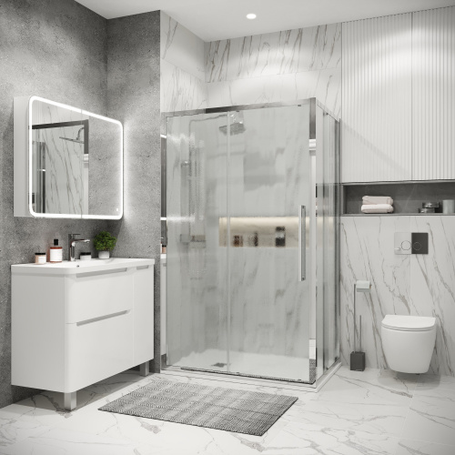 картинка Душевая перегородка 200.K33.02.80.10.02 Cosmo (80*195) хром, стекло шиншилла, 1 место от магазина Сантехстрой