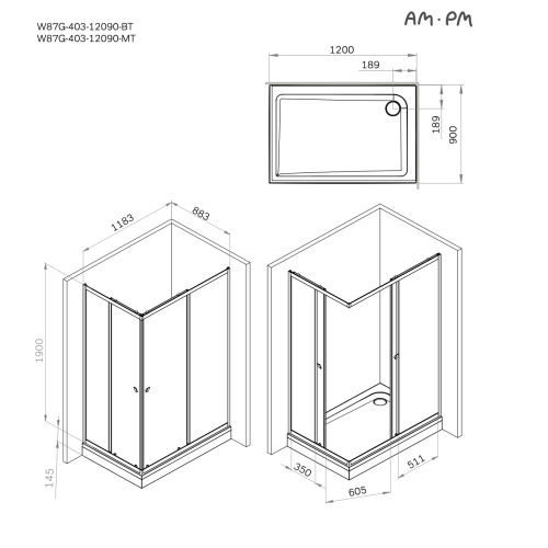 картинка W87G-403-12090-MT Sunny душ огражд прямоугольн, раздвижн двери 120x90 серебро,стекло прозрачн от магазина Сантехстрой
