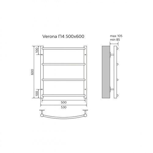 картинка Полотенцесушитель водяной AZARIO VERONA 500/600 4 секции, нижнее/диагональное подключение, 1/2", хром (AZ04156) от магазина Сантехстрой