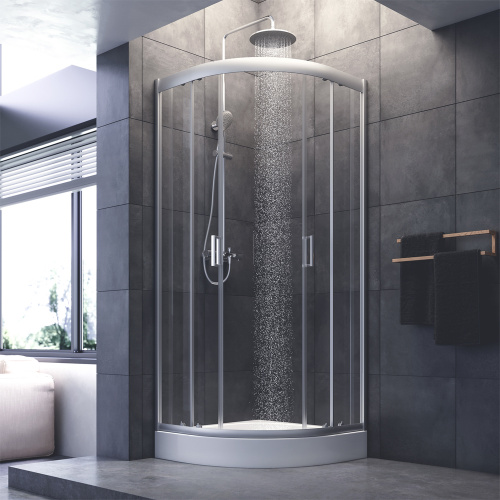 картинка W90G-401-080WT Gem душевое ограждение 80х80, стекло прозрачное, профиль матовое серебро, без поддона от магазина Сантехстрой