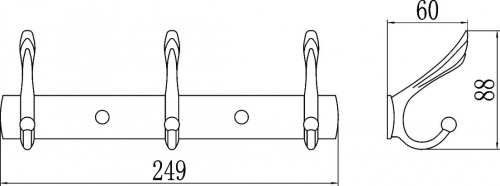 картинка Планка с крючками (3 крючка) Savol (S-06203B) от магазина Сантехстрой