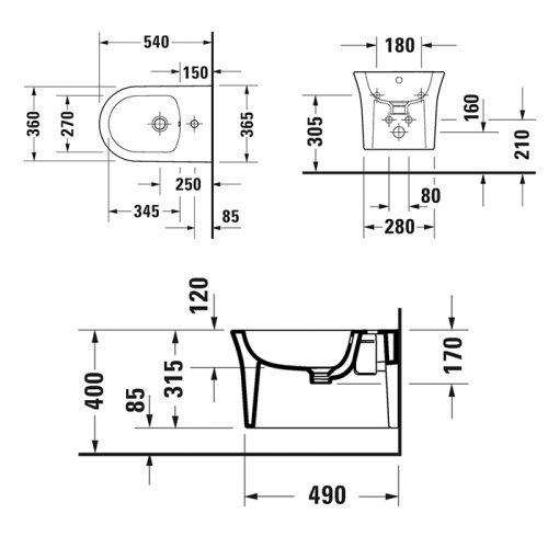 картинка Duravit White Tulip Биде подвесное 370x540 мм, с переливом, с 1 отв под смеситель, цвет: белый от магазина Сантехстрой
