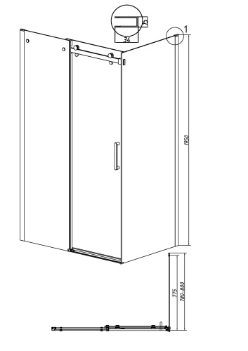 картинка Душевая перегородка 200.K33.04.80.32.00 Classic (80*195) золото сатин, стекло прозрачное, 1 место от магазина Сантехстрой