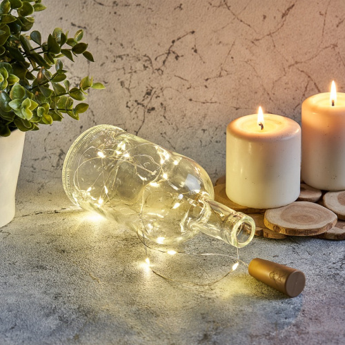 картинка Гирлянда Роса с пробкой 2 м,  20 LED,  теплое белое свечение,  3хLR44 в комплекте NEON-NIGHT от магазина Сантехстрой