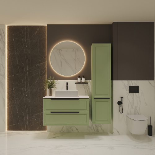 картинка Тумба со столешницей Севилья 100, Фисташковый / Столешница компакт-плита, Белая от магазина Сантехстрой