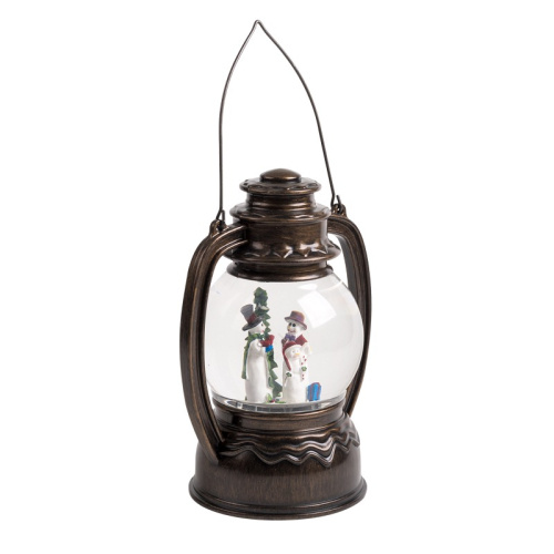 картинка Декоративный фонарь с эффектом снегопада и подсветкой Снеговики,  Белый от магазина Сантехстрой