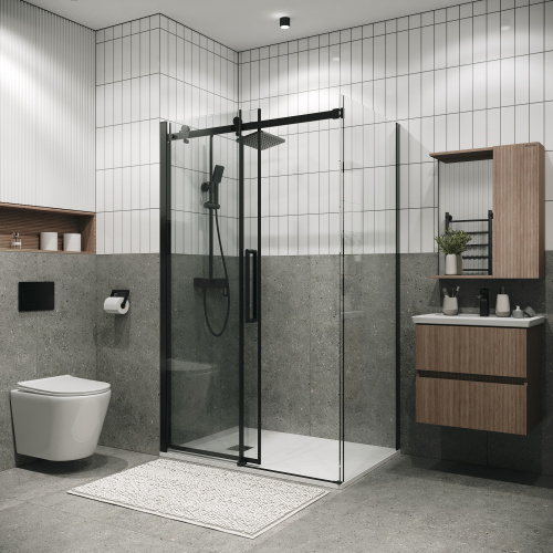 картинка Душевое ограждение Grossman Classic 100.K33.04.100.21.00-200.K33.04.90.21.00 (100х90х195) раздвижная,черный матовый,стекло прозрачное,2 места от магазина Сантехстрой