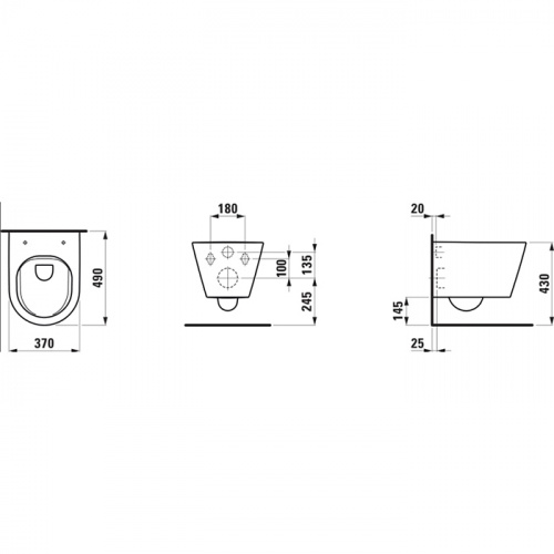 картинка LAUFEN KARTELL Унитаз подвесной укороченный 490x370x285(430) мм., безободковый, цвет белый глянец от магазина Сантехстрой