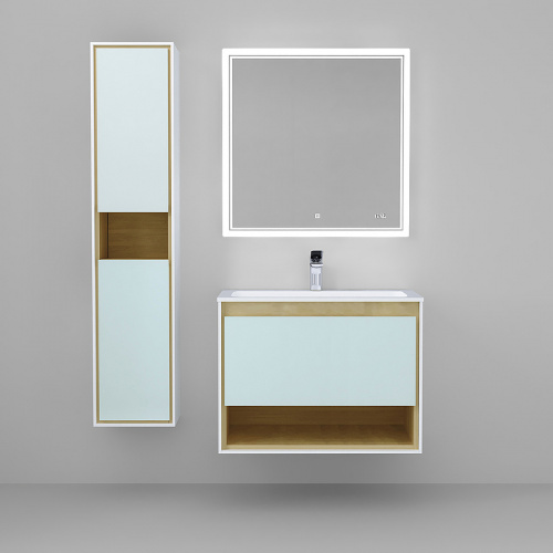 картинка Зеркало Jorno Glass 80 Gla.02.77/W с подсветкой с сенсорным выключателем с часами и обогревом от магазина Сантехстрой