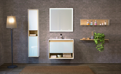 картинка Зеркало Jorno Glass 80 Gla.02.77/W с подсветкой с сенсорным выключателем с часами и обогревом от магазина Сантехстрой