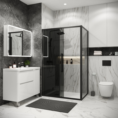 картинка Душевая перегородка 200.K33.02.90.21.10 Cosmo (90*195) черный матовый, стекло тонированное, 1 место от магазина Сантехстрой