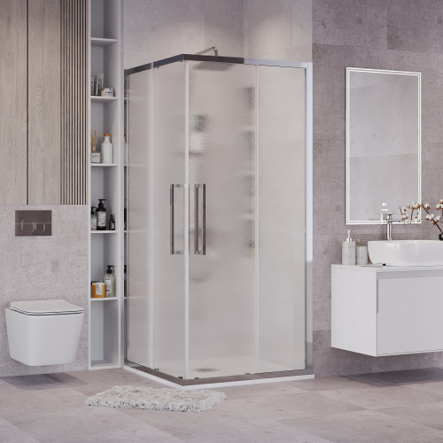 картинка Душ.ограждение 300.K33.02.8080.10.02 Cosmo (80*80*195) квадрат,раздвижная,хром,стекло шиншилла,1мест от магазина Сантехстрой