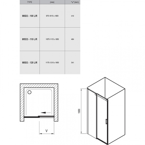картинка Душевая дверь Ravak Matrix MSD2-100 L 0WLA0C00Z1 профиль Хром стекло Transparent от магазина Сантехстрой