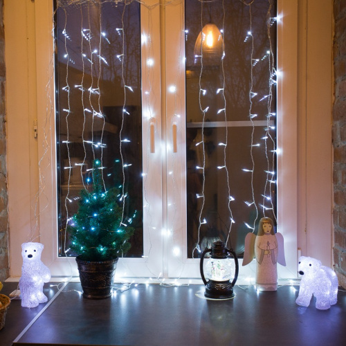 картинка Гирлянда Светодиодный Дождь 1,5х1м,  свечение с динамикой,  прозрачный провод,  230 В,  диоды БЕЛЫЕ от магазина Сантехстрой