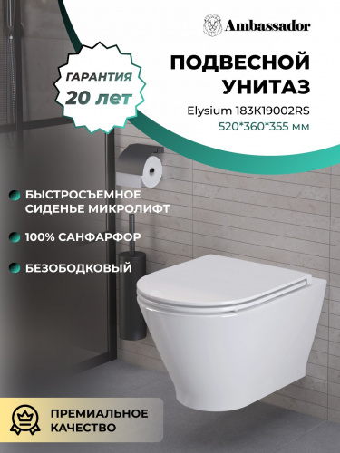 картинка Унитаз Elysium 183K19002RS (520*360*355) подвесной БЕЗОБОДКОВЫЙ, 2 места от магазина Сантехстрой