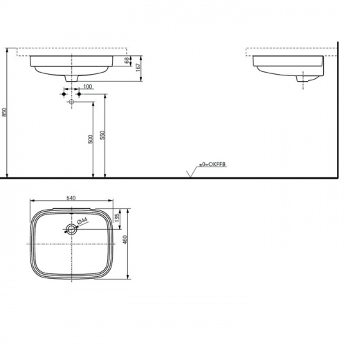 картинка TOTO PUBLIC Раковина 540x460x167мм, встраиваемая снизу, без отв.под смеситель, с переливом, CeFiONtect, цвет:  белый от магазина Сантехстрой