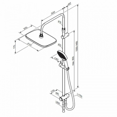 картинка 940000300 Merkur душ.система: верх.душ 310*200 мм, ручн.душ 3 ф-ции 130*250 мм, штанга 1050-1450, че от магазина Сантехстрой