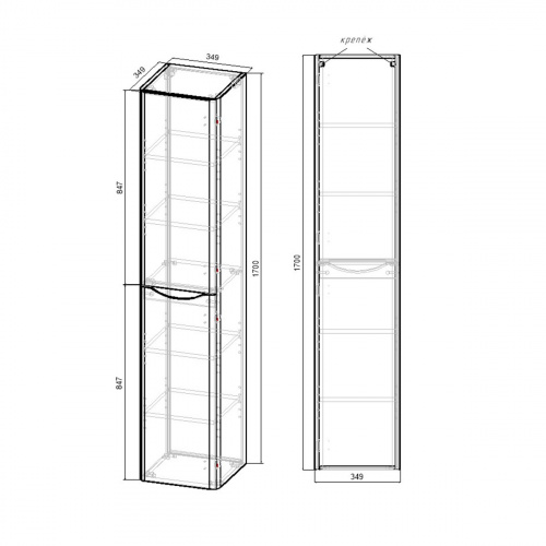 картинка Шкаф Paola VSC-2P170BT-R подвесной, 1700*350*350, Beton, правый от магазина Сантехстрой