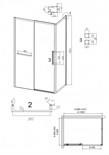 картинка Душевое ограждение Grossman Style 100.K33.05.100.21.00-200.K33.05.90.21.00 (100х90х195) раздвижная,черный матовый,стекло прозрачное,2 места от магазина Сантехстрой