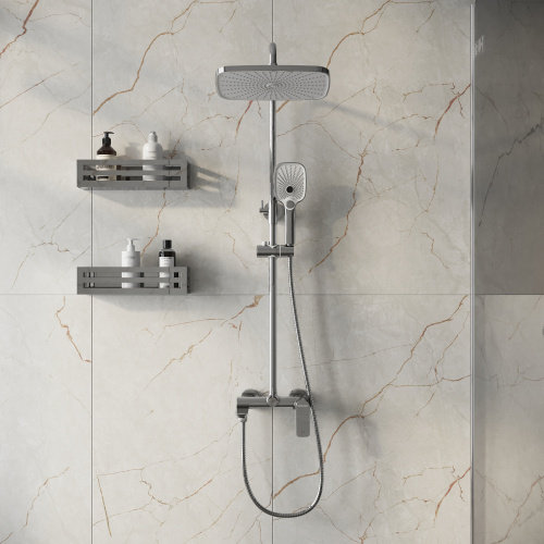 картинка Душевая стойка Advans 500.K35.09.100 с верхним душем, ручной лейкой и смесителем, хром глянцевый от магазина Сантехстрой