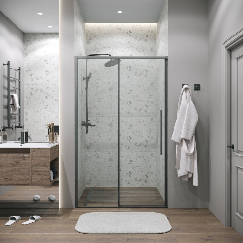 картинка Дверь в нишу 100.K33.01.100.42.00 Galaxy (100*195) графит сатин, стекло прозрачное, 1 место от магазина Сантехстрой