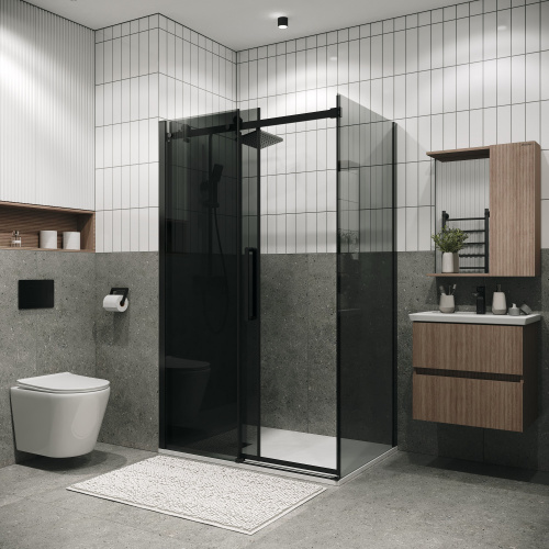 картинка Душевая перегородка 200.K33.04.90.21.10 Classic (90*195) черный матовый, стекло тонированное, 1 место от магазина Сантехстрой