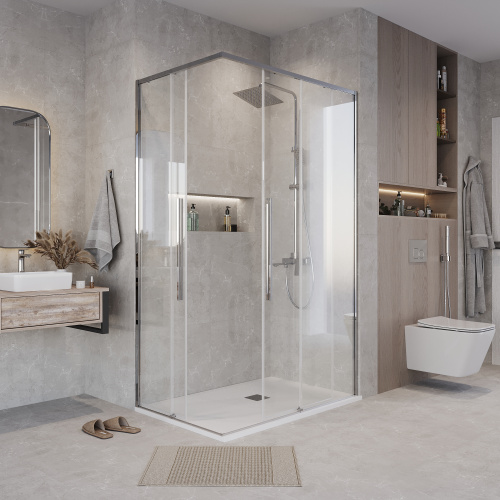 картинка Душевое ограждение Grossman Galaxy 1/2.K33.01.10.10.00-1/2.K33.01.70.10.00 (100х70х195) раздвижная,хром,стекло прозрачное,2 места от магазина Сантехстрой