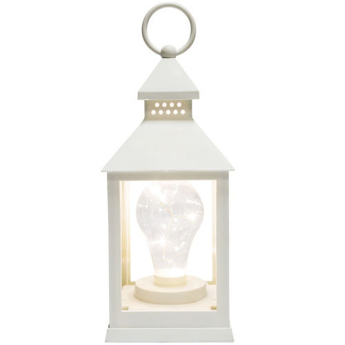 картинка Декоративный фонарь с лампочкой,  белый корпус,  размер 10,5х10,5х24 см,  цвет ТЕПЛЫЙ БЕЛЫЙ от магазина Сантехстрой
