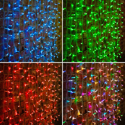 картинка Гирлянда светодиодная Занавес (Дождь),  2х1,5м,  300 LED RGB,  прозрачный ПВХ,  IP65, свечение с динамикой при приобретении контроллера 245-908, 230В,  соединяется от магазина Сантехстрой