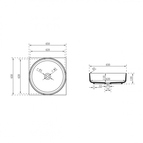 картинка Раковина Solid Surface Vincea VBS-6S16MW, 450*450*130, накладная, цвет белый матовый от магазина Сантехстрой