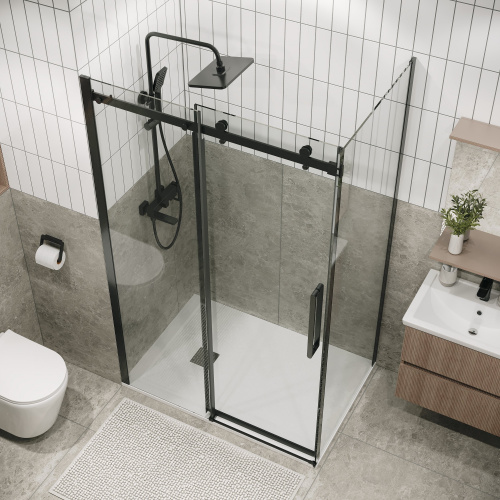 картинка Душевая перегородка 200.K33.04.80.42.00 Classic (80*195) графит сатин, стекло прозрачное, 1 место от магазина Сантехстрой