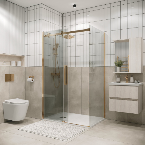 картинка Душевая перегородка 200.K33.04.80.32.00 Classic (80*195) золото сатин, стекло прозрачное, 1 место от магазина Сантехстрой