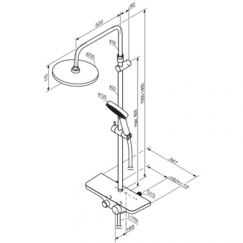 картинка 947730000 Apollo душевая система с ванно-душевым смесителем-полкой, хром от магазина Сантехстрой