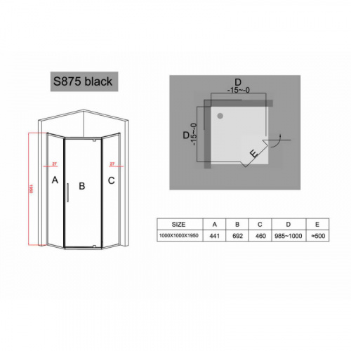 картинка Душевой уголок 100х100 см Black & White Stellar Wind 8751010 прозрачное от магазина Сантехстрой