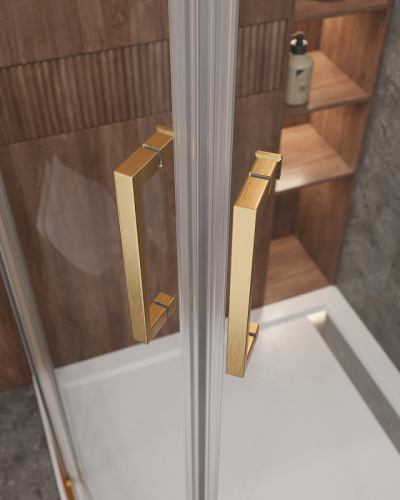 картинка Душевой уголок Cezares Molveno 100x100 MOLVENO-R-2-100-C-BORO-IV профиль Брашированное золото стекло прозрачное от магазина Сантехстрой