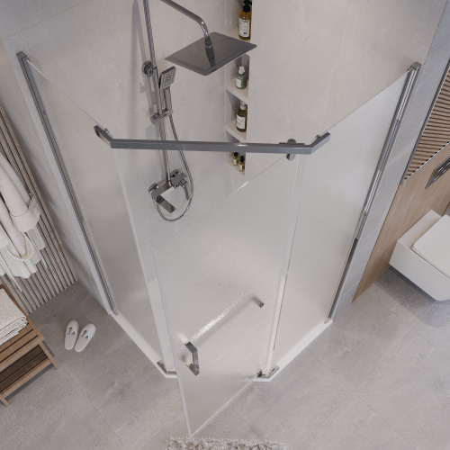 картинка Душ.ограждение 302.K33.03.9090.10.02 Pragma (90*90*195) трапеция,распашная,хром,стекло шиншилла,1ме от магазина Сантехстрой
