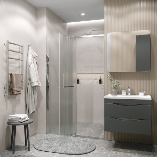 картинка Дверь в нишу 100.K33.03.100.10.02 Pragma (100*195) хром, стекло шиншилла, 1 место от магазина Сантехстрой