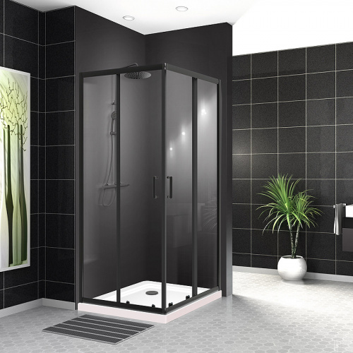 картинка Душевой уголок BelBagno Uno 100х100 UNO-195-A-2-100-C-NERO профиль Черный матовый стекло прозрачное от магазина Сантехстрой