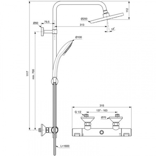 картинка Душевая система Ideal Standard Ceratherm T25 A7208AA Хром от магазина Сантехстрой