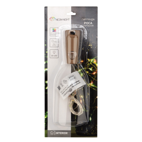 картинка Гирлянда Роса с пробкой 2 м,  20 LED,  цвет свечения мультиколор,  3хLR44 в комплекте NEON-NIGHT от магазина Сантехстрой