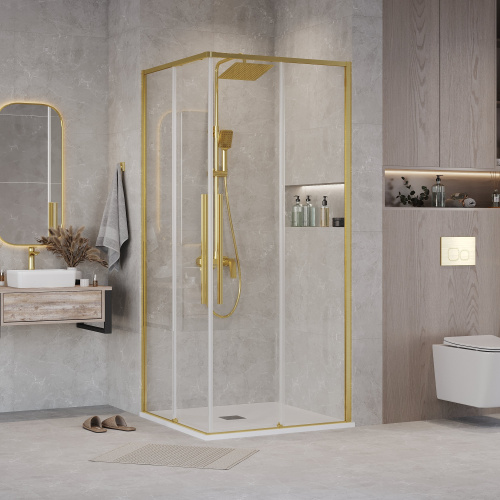 картинка Душ.ограждение 300.K33.01.8080.32.00 Galaxy (80*80*195) квадрат,раздвиж,золото сатин,стекло прозрачн от магазина Сантехстрой