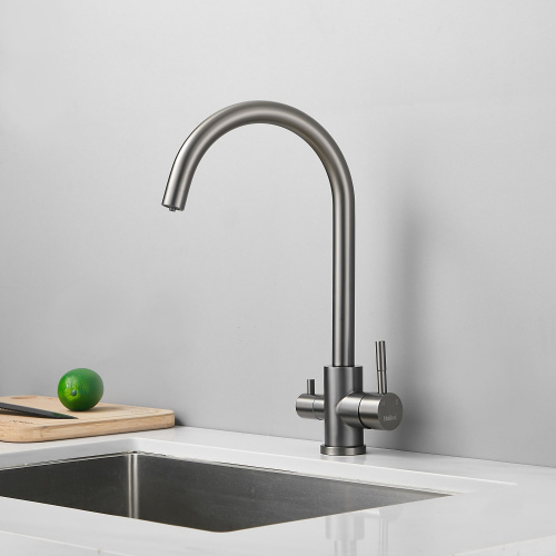 картинка Смеситель для кухни с подключением фильтра воды Haiba HB76819-3, оружейная сталь от магазина Сантехстрой