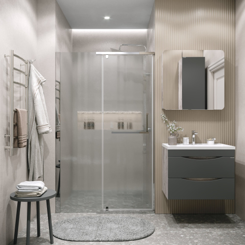 картинка Дверь в нишу 100.K33.03.110.10.02 Pragma (110*195) хром, стекло шиншилла, 1 место от магазина Сантехстрой