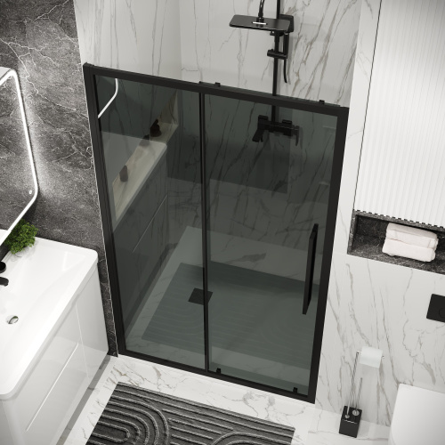 картинка Дверь в нишу 100.K33.02.110.21.10 Cosmo (110*195) черный матовый, стекло тонированное, 1 место от магазина Сантехстрой