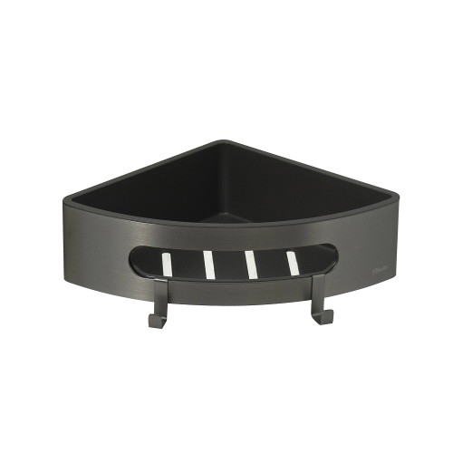 картинка Полка для душа угловая Lemark SHELF LINE из нерж. стали с крючками, графит/вставка-пластик графит (9776048) от магазина Сантехстрой