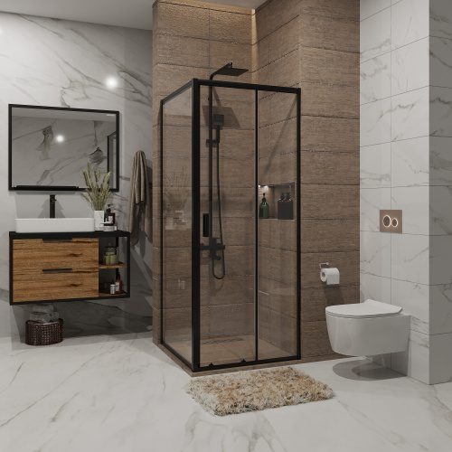 картинка Душевое ограждение Niagara Nova NG-82-9AB-A90B (90х90х195) квадрат,черный,дверь раздвижная,стекло прозрачное,2 места от магазина Сантехстрой