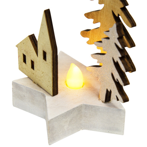 картинка Деревянная фигурка с подсветкой Домик в лесу 9x8x10 см от магазина Сантехстрой