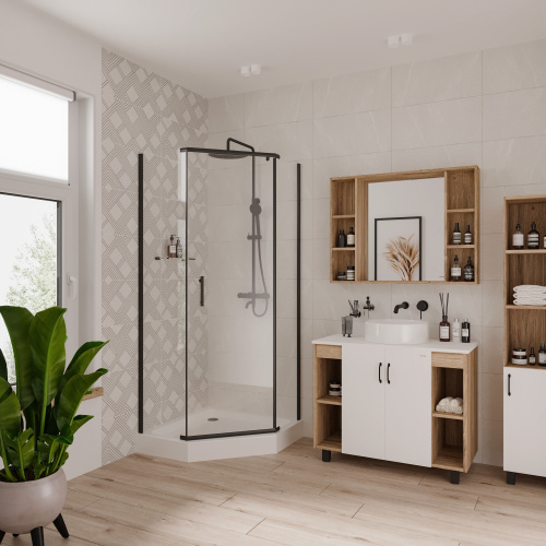 картинка Душевое ограждение Niagara Nova NG-6834-08ВLACK (100х100х195) трапеция,черный,дверь распашная,стекло прозрачное,1 место от магазина Сантехстрой